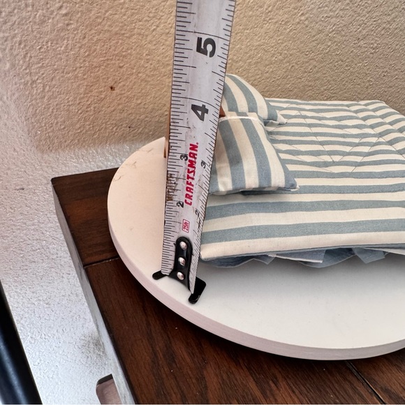 Vintage dollhouse furniture wood bed frame bed blue and white stripe bedding - Picture 7 of 8